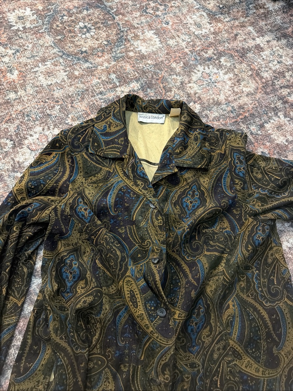 Jessica London Olive Green and Blue Paisley Blazer - super cool piece